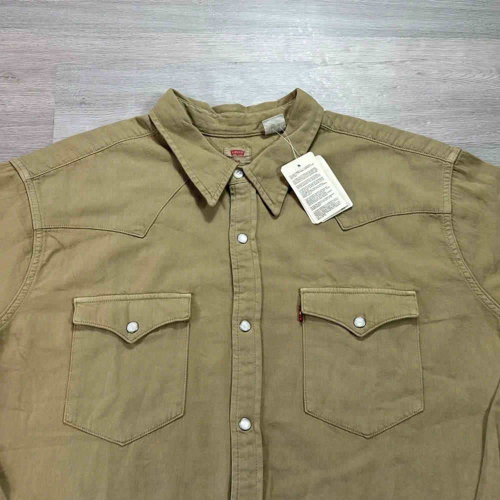 NEW Levi's The Western Shirt Mens 2XL Beige Western Snap‎ Long Sleeve Twill